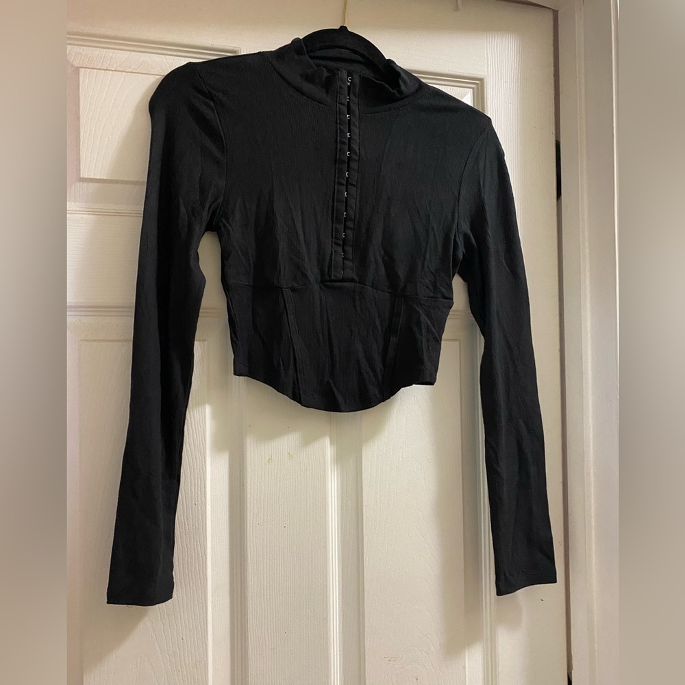 Fashion Nova Black Mandarin Collar Crop Top